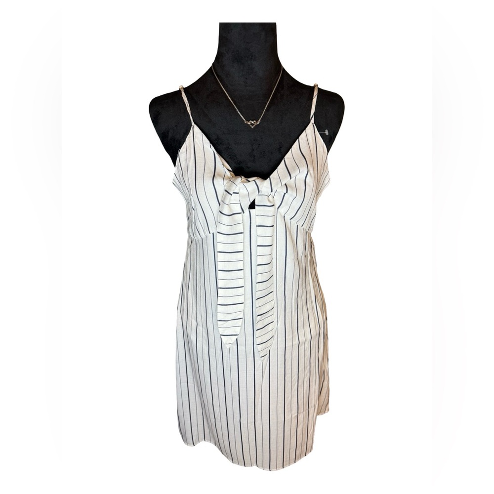 Love Sadie Striped Sleeveless Midi Dress, Size Large, White/Navy, Chic & Modern